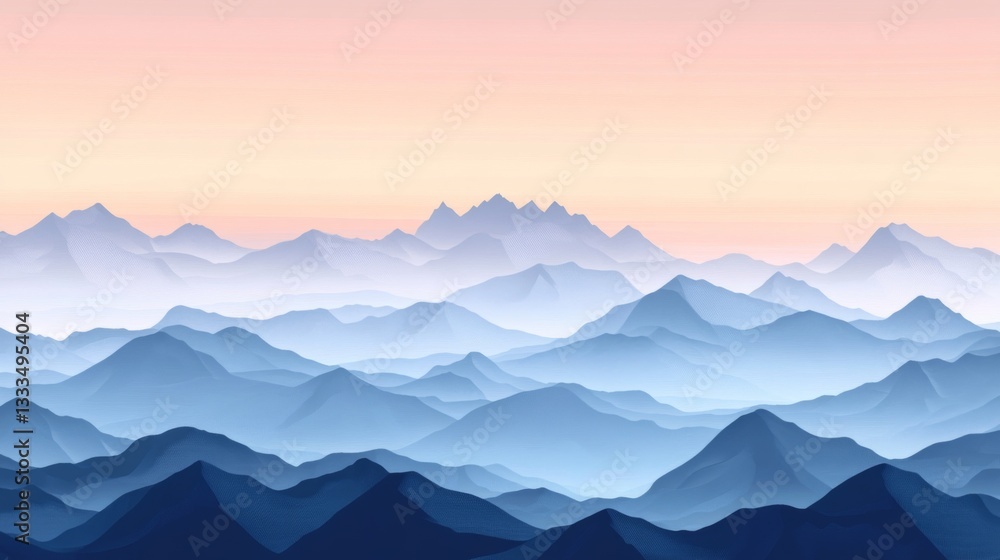 Fototapeta premium Serene Blue Mountains Under a Soft Pink Sky