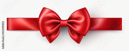 Red ribbon bow isolated on clean white background, minimalist vector illustration with realistic shading. Elegant decoration for holiday gift wrapping, wedding invitations, Christmas cards, or luxury 