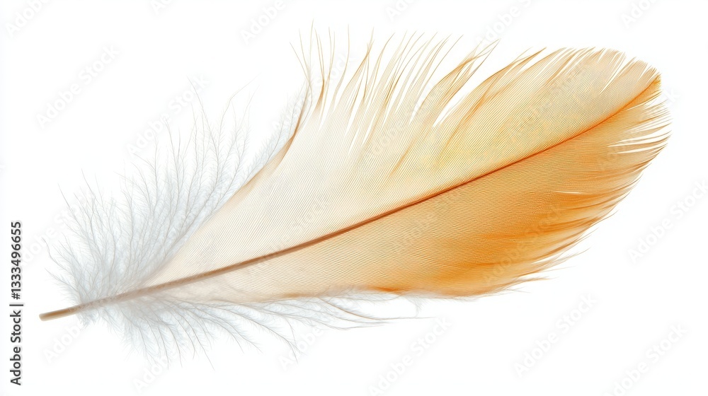 Obraz premium Delicate Orange Feather with Soft Textures on White Background