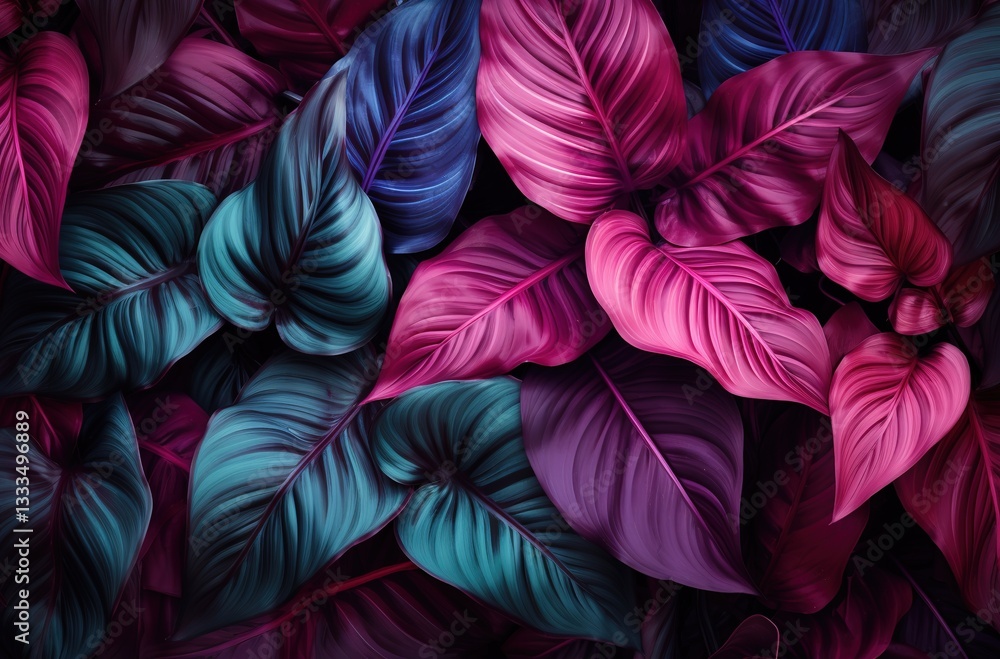 Dynamic abstract jungle theme with overlapping palm leaves in psychedelic purple, teal, coral, and amber tones, ultra-high-resolution 3D render with cinematic volumetric lighting. Versatile for tech b Dynamic abstract jungle theme with overlapping palm leaves in psychedelic purple, teal, coral, and amber tones, ultra-high-resolution 3D render with cinematic volumetric lighting. Versatile for tech b
