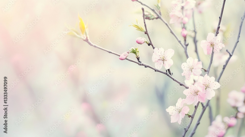 Delicate Willow and Peach Blossoms in Harmony, Symbolizing Renewal and Serenity of Spring Delicate Willow and Peach Blossoms in Harmony, Symbolizing Renewal and Serenity of Spring