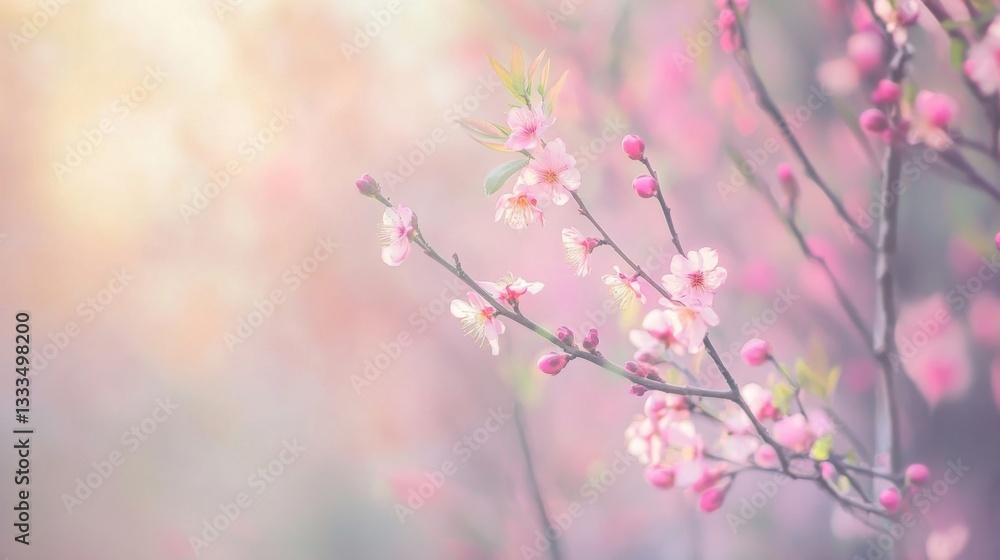 Delicate Willow and Peach Blossoms in Harmony, Symbolizing Renewal and Serenity of Spring Delicate Willow and Peach Blossoms in Harmony, Symbolizing Renewal and Serenity of Spring