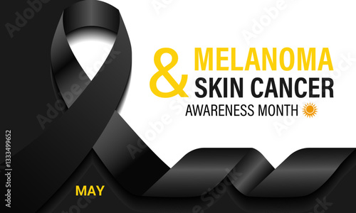 Vector graphic of Melanoma and skin cancer awareness month observed every year in May. This month is Promote sun safety practices to reduce the risk of skin cancer. Realistic Ribbon. Ultraviolet rays.