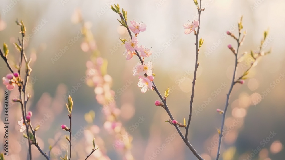 Delicate Willow and Peach Blossoms in Harmony, Symbolizing Renewal and Serenity of Spring Delicate Willow and Peach Blossoms in Harmony, Symbolizing Renewal and Serenity of Spring