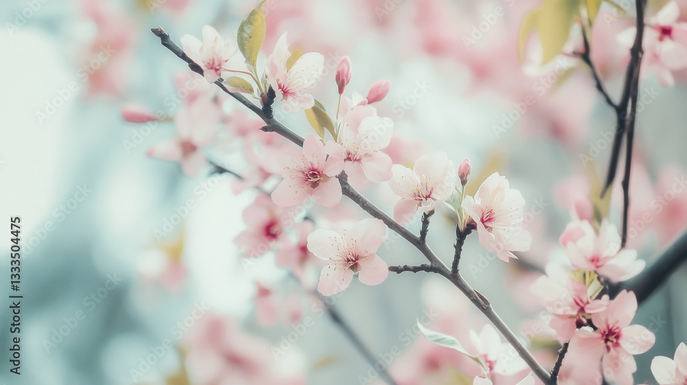 Delicate Willow and Peach Blossoms in Harmony, Symbolizing Renewal and Serenity of Spring Delicate Willow and Peach Blossoms in Harmony, Symbolizing Renewal and Serenity of Spring