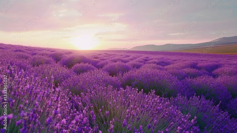 Obraz premium Lavender Field Sunset Serene Landscape Nature Beauty