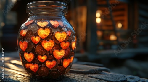 Wallpaper Mural Glass jar with coins shaped like hearts Torontodigital.ca