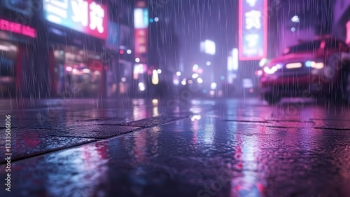 Wallpaper Mural Rainy City Night with Neon Reflections Torontodigital.ca