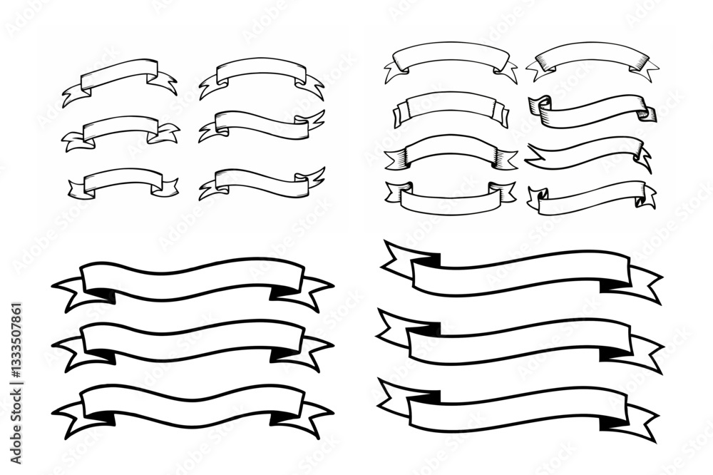 A set of white ribbon banners in different sizes vector illustration. set of vector ribbons A set of white ribbon banners in different sizes vector illustration. set of vector ribbons