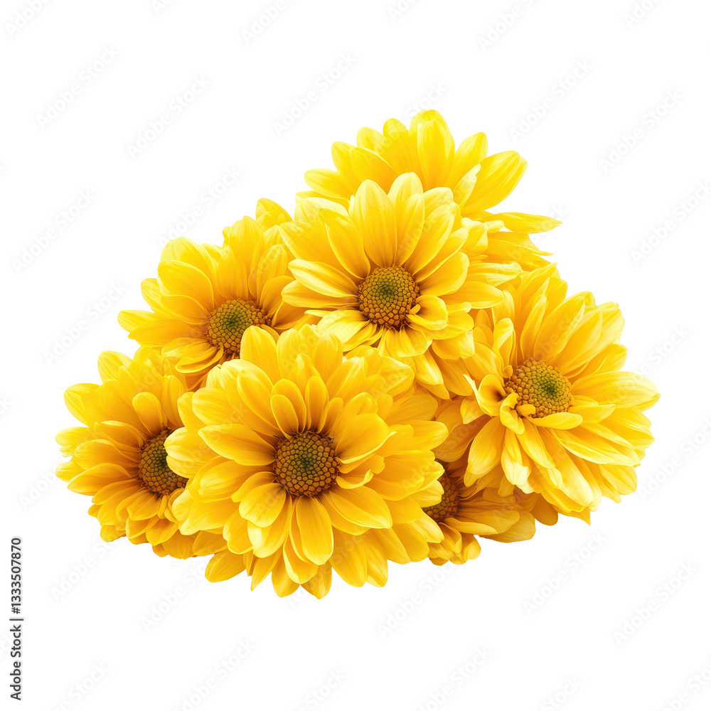 Bright yellow chrysanthemums arranged artistically on a clean Transparent background, yellow chrysanthemums isolated on PNG background Bright yellow chrysanthemums arranged artistically on a clean Transparent background, yellow chrysanthemums isolated on PNG background