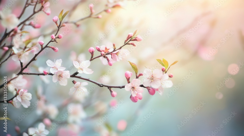 Delicate Willow and Peach Blossoms in Harmony, Symbolizing Renewal and Serenity of Spring Delicate Willow and Peach Blossoms in Harmony, Symbolizing Renewal and Serenity of Spring