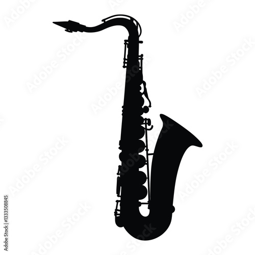 Saxophone Silhouette, Vector, Icon, Logo, White Background.