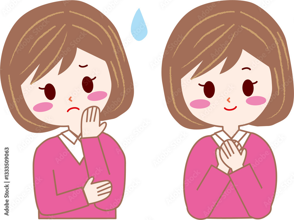 困っている女性と喜んでいる女性 困っている女性と喜んでいる女性
