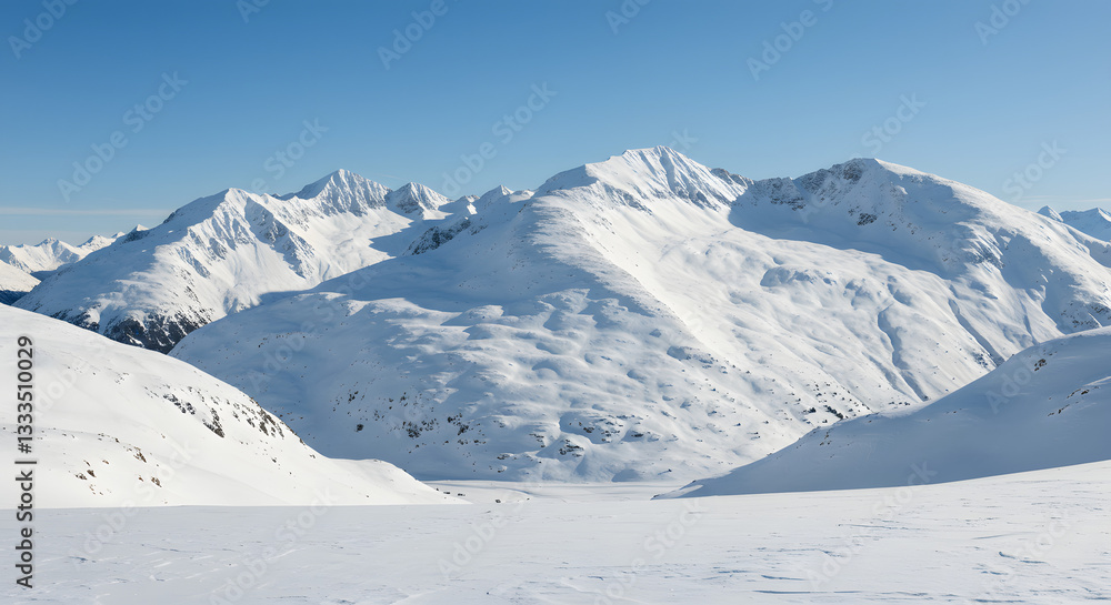 snow covered mountain peaks winter landscape pristine white snow majestic mountains snow covered mountain peaks winter landscape pristine white snow majestic mountains