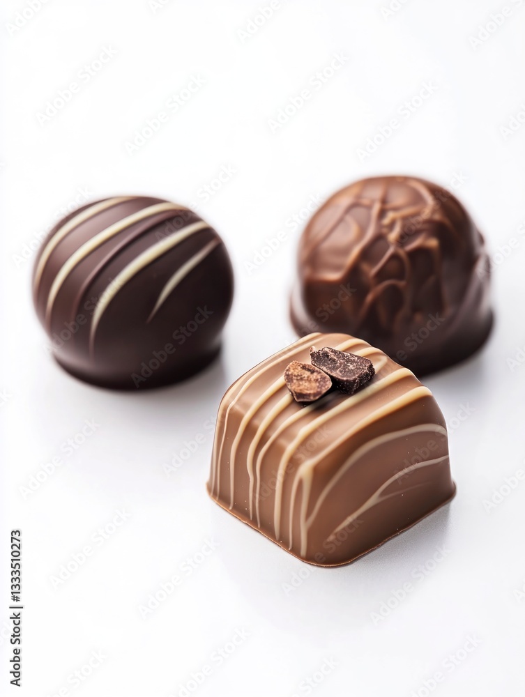 Exquisite Chocolate Truffles Assortment on White Background, Perfect for Gourmet Treats Exquisite Chocolate Truffles Assortment on White Background, Perfect for Gourmet Treats