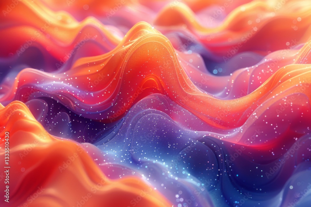 Abstract Colorful Fabric Waves with Sparkling Particles