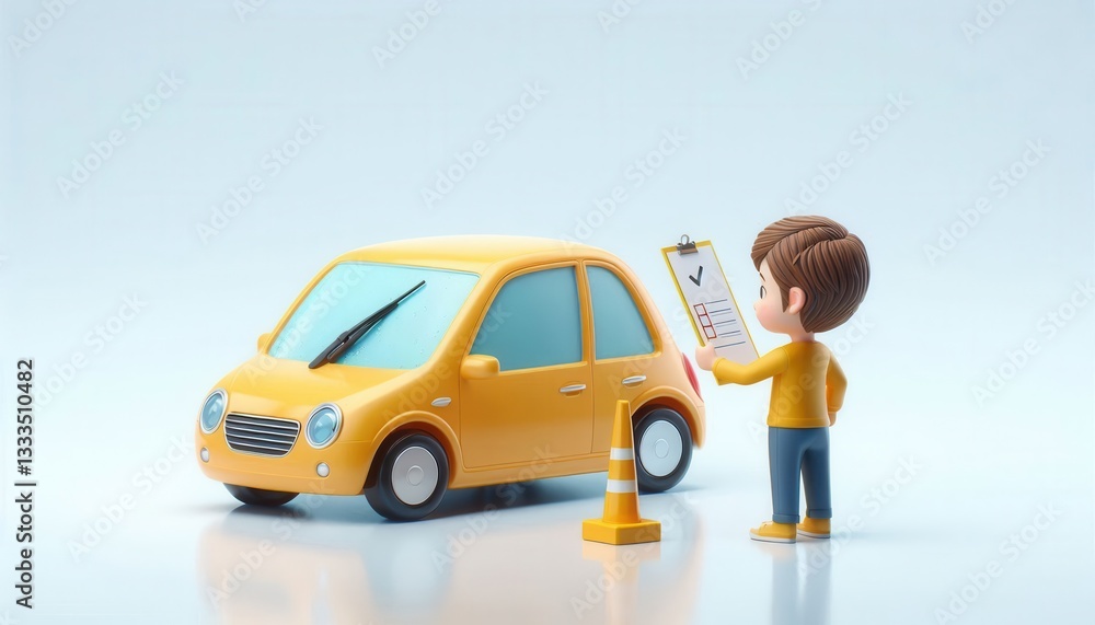 Car inspection action by technician studio background 3d animation creative concept Car inspection action by technician studio background 3d animation creative concept