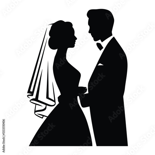 Bride and groom Silhouette, Vector, Icon, Logo, White Background.