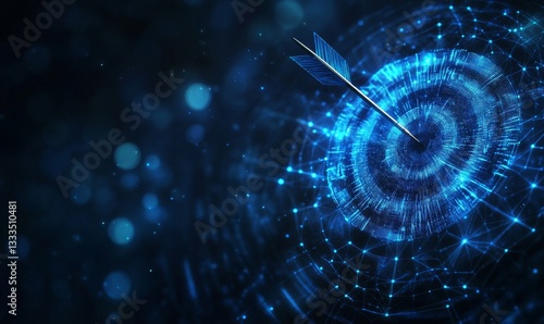 Digital target hit,  dark background,  success concept,  strategy
