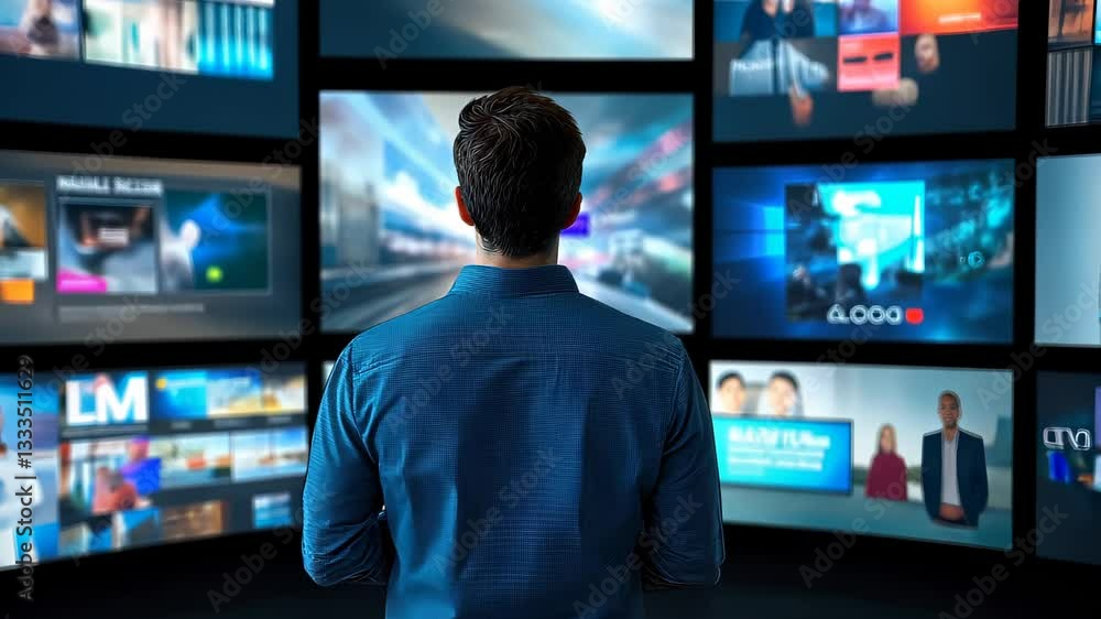 Person in Front of Multiple Digital Screens Person in Front of Multiple Digital Screens