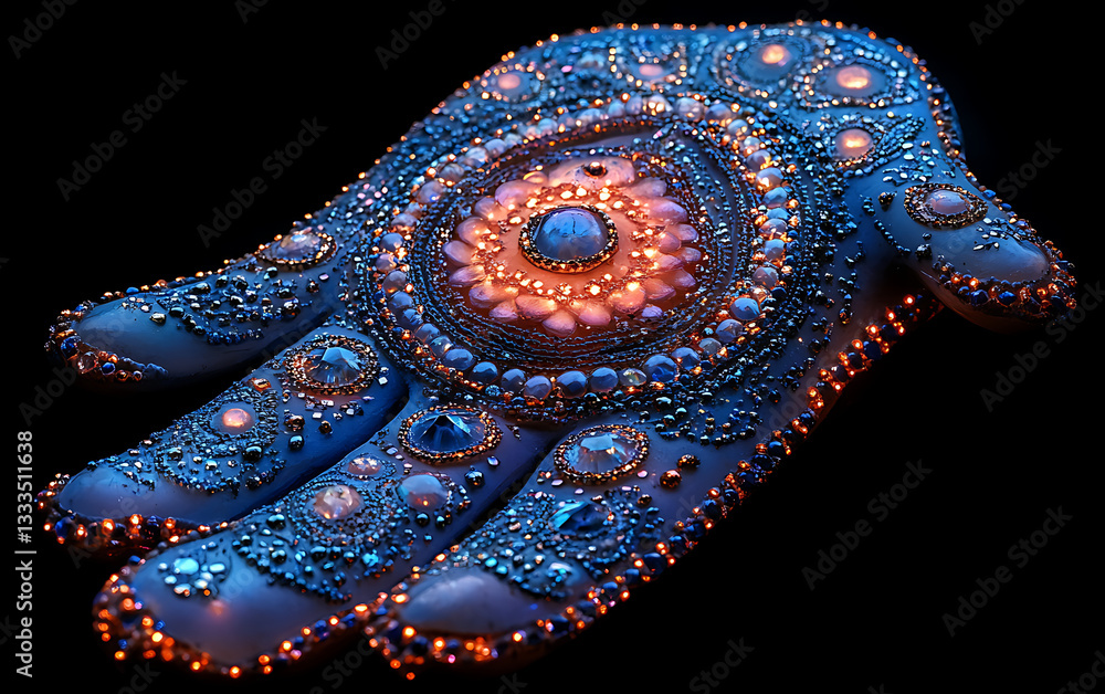 Obraz premium Beautiful Holographic Hamsa on Black Background 