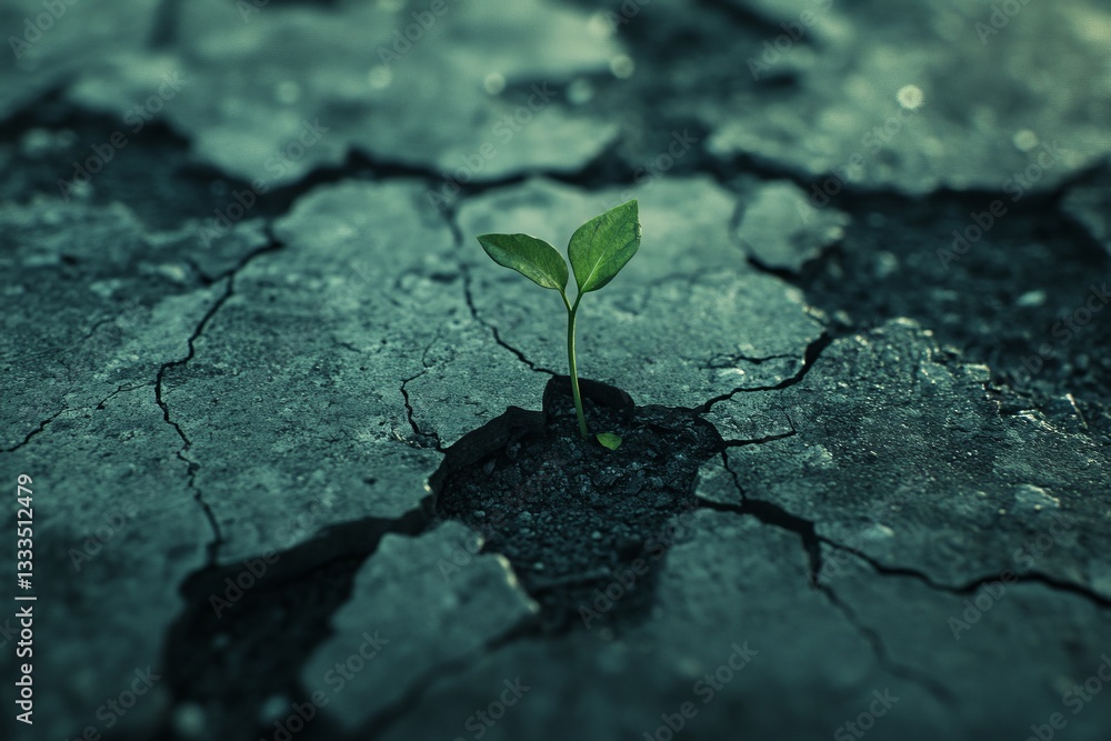 Tiny sprout emerging from cracked earth Tiny sprout emerging from cracked earth