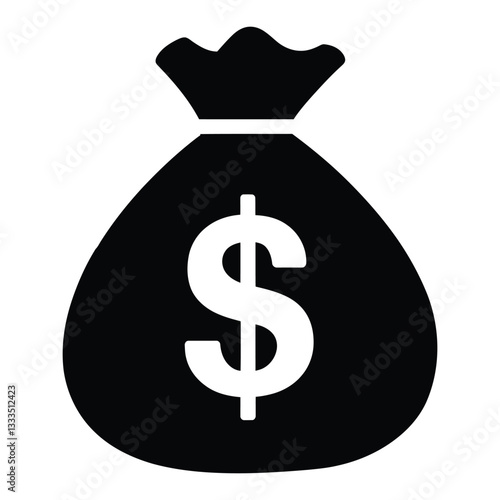 Money bag or dollar sign Silhouette, Vector, Icon, Logo, White Background.