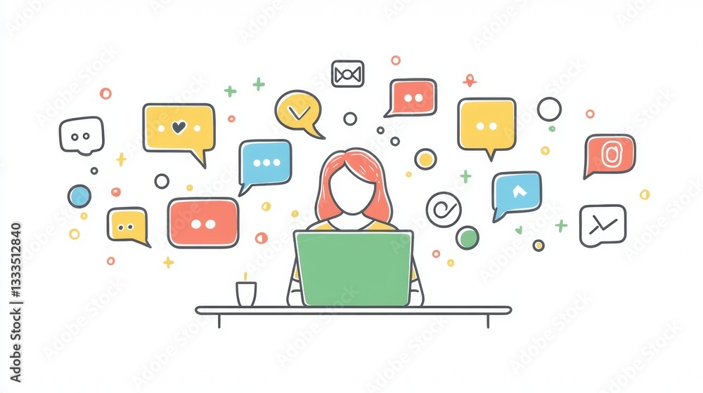Fototapeta premium Woman Managing Multiple Online Communications