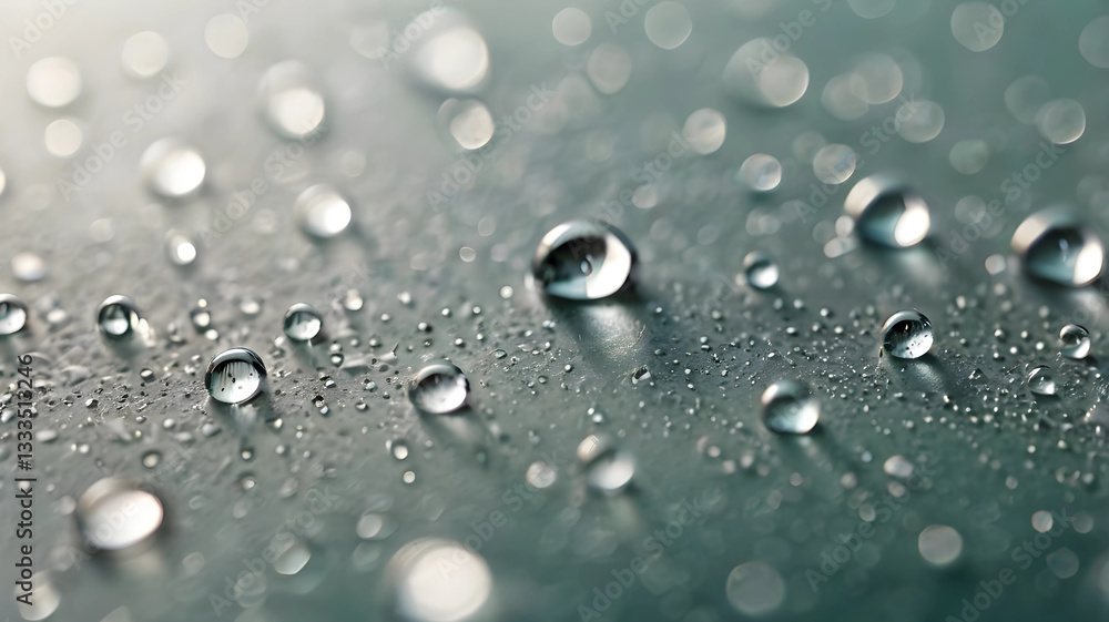 Water droplets of various sizes rest on a smooth, reflective surface, creating a serene composition. The blurred background enhances its tranquil appeal. Water droplets of various sizes rest on a smooth, reflective surface, creating a serene composition. The blurred background enhances its tranquil appeal.