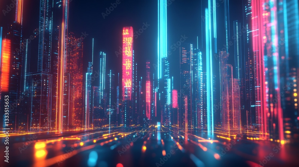 Obraz premium Futuristic Cityscape Illuminated With Vibrant Neon Lights