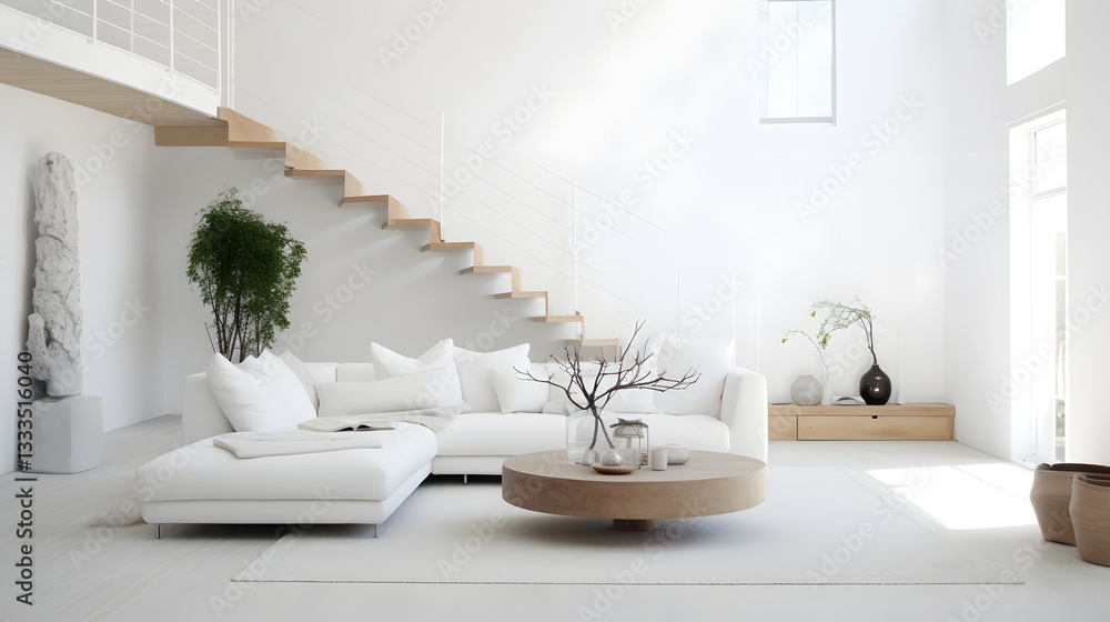 Cozy and Serene Minimalist Scandinavian Style Home Interior with All White Color Scheme and Warm Wooden Highlights Cozy and Serene Minimalist Scandinavian Style Home Interior with All White Color Scheme and Warm Wooden Highlights