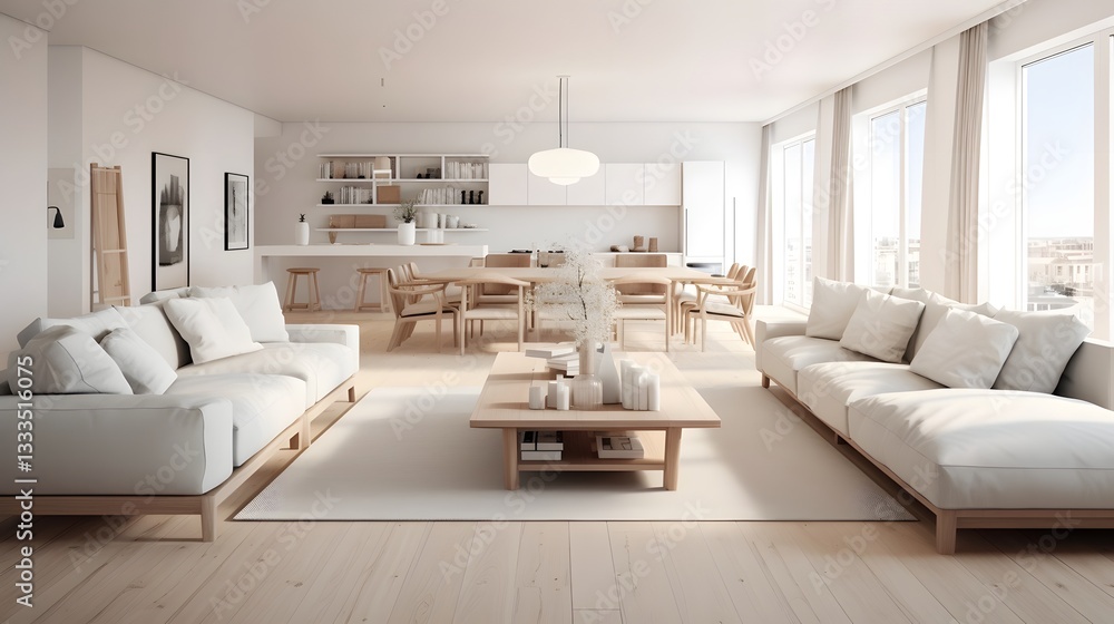 Cozy and Peaceful Minimalist Scandinavian Style Living Room with an All White Color Scheme and Wooden Highlights Showcasing a Serene and Elegant Home Interior Design Cozy and Peaceful Minimalist Scandinavian Style Living Room with an All White Color Scheme and Wooden Highlights Showcasing a Serene and Elegant Home Interior Design