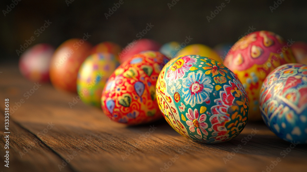 Fototapeta premium 【Generated by AI】A Collection of Beautifully Hand-Painted Easter Eggs with Intricate Designs