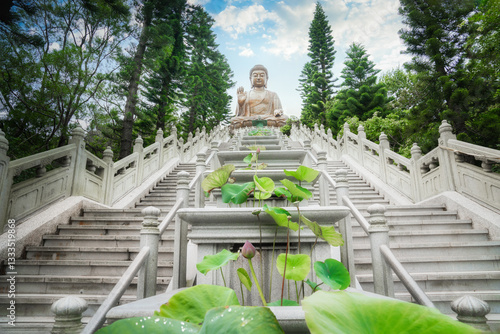 Canvas Print TIan Tan buddha, The Big Buddha is a large bronze image of Buddha at the Po Lin