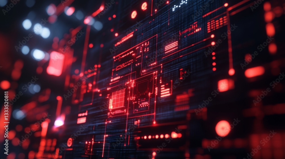 Obraz premium Abstract Red And Blue Digital Data Stream Interface