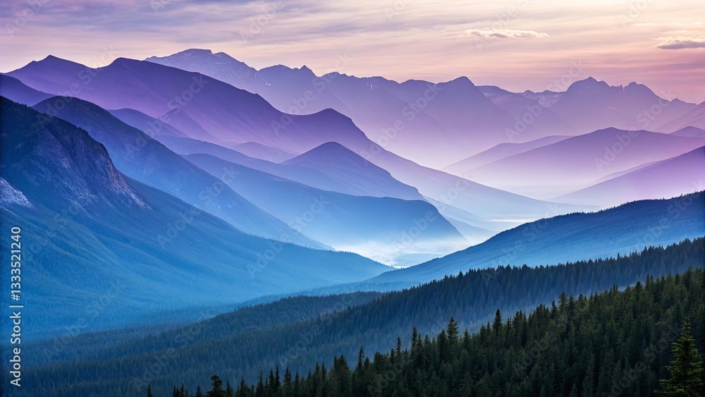 The mountains are covered in a beautiful blue mist The mountains are covered in a beautiful blue mist
