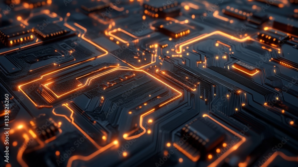 Obraz premium Illuminated Circuit Board Showing Complex Technological Design