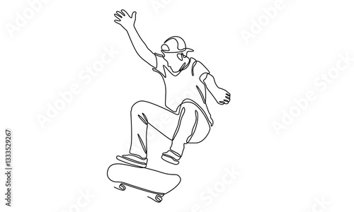 continuous line art of skateboarder riding skate vector illustration
