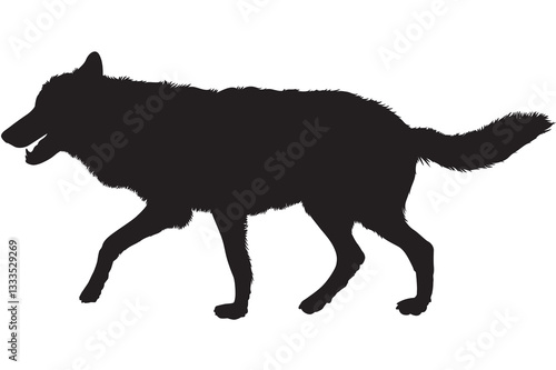 A Lone Wolf Striding Confidently Across A Stark Isolated on Transparent Background, A Powerful Black Silhouette Conveying Wilderness And Freedom In Bold Simplicity