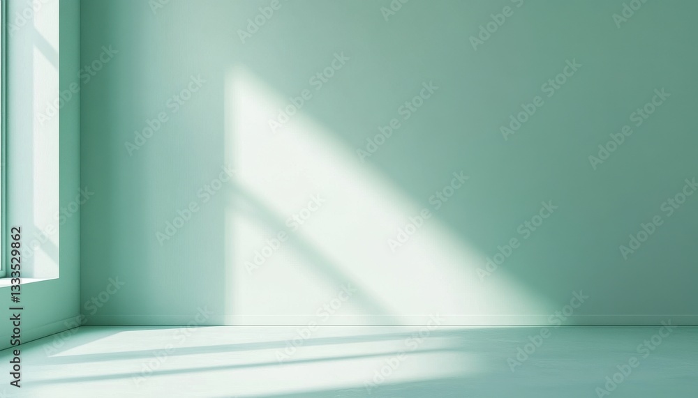Obraz premium Empty Room with Mint Green Walls and Sunlight Streaming Through Window
