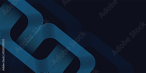 Abstract blue glowing geometric lines on dark background. Modern shiny blue rounded square lines pattern. Futuristic technology concept. modern suit for poster, cover, banner, presentation