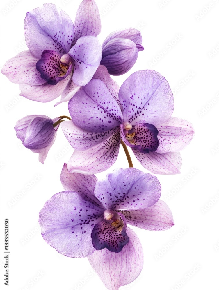 Purple orchid flowers blooming on white background Purple orchid flowers blooming on white background