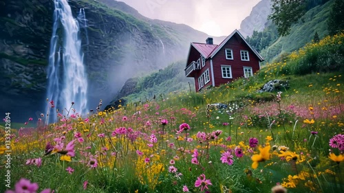Serene Waterfall House in Norway's Lush Landscape