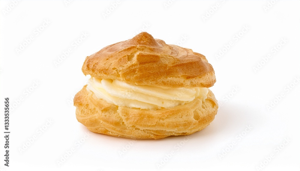 A delectable cream puff, showcasing its golden-brown crust and creamy filling. This classic pastry is a delightful treat. A delectable cream puff, showcasing its golden-brown crust and creamy filling. This classic pastry is a delightful treat.