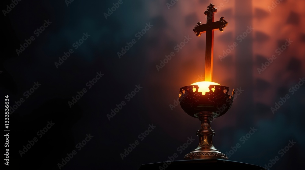 Illuminated Cross and Chalice Religious Image Illuminated Cross and Chalice Religious Image