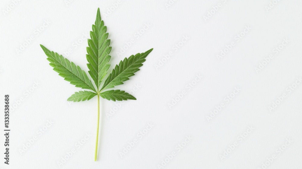 Green Leaf of Medicinal Cannabis Sativa Hand-Drawn Watercolor Illustration on White Background, Focused on Detail and Clarity, Evokes Natural Healing Properties Green Leaf of Medicinal Cannabis Sativa Hand-Drawn Watercolor Illustration on White Background, Focused on Detail and Clarity, Evokes Natural Healing Properties