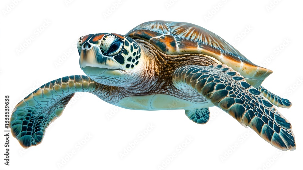 Fototapeta premium Green sea turtle swimming in crystal clear water