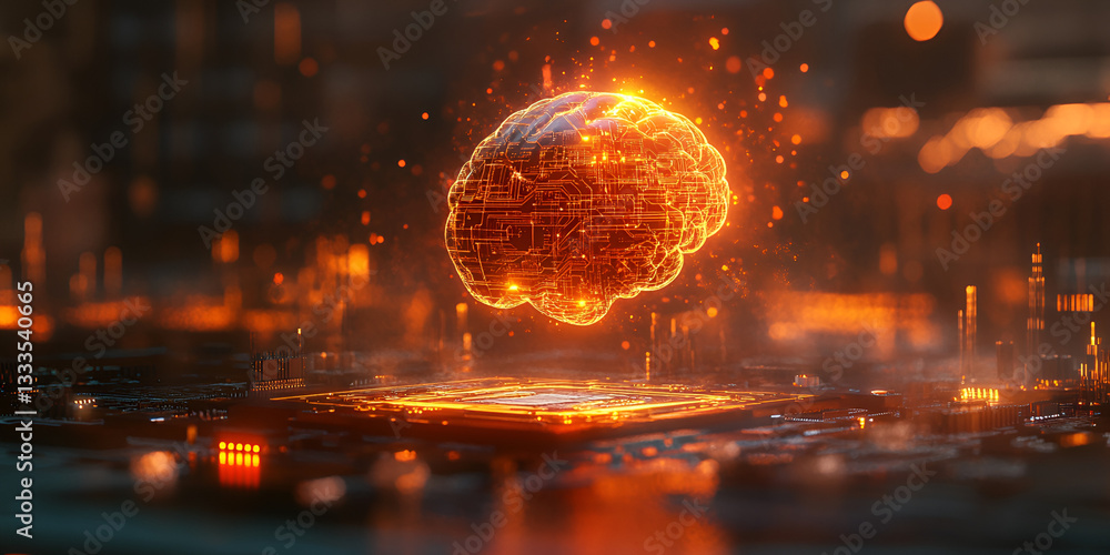 Artificial Intelligence Brain on Circuit Board Artificial Intelligence Brain on Circuit Board
