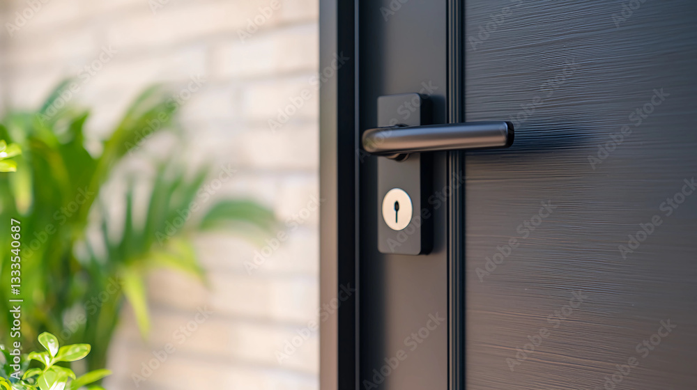 Modern black door handle, minimalist home design. Modern black door handle, minimalist home design.