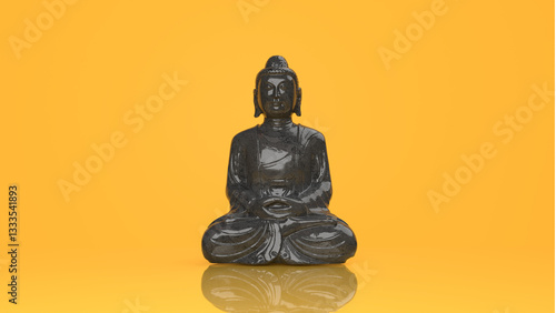 3d illustration of an historical statue with yellow background and reflection
